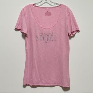 Victoria's Secret Fun Pink & silver Logo Design short sleeve scoop neck t-shirt